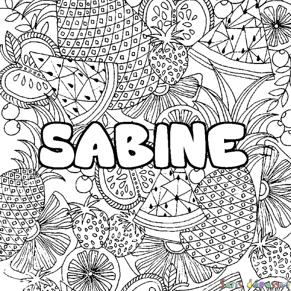 Coloriage prénom SABINE - d&eacute;cor Mandala fruits