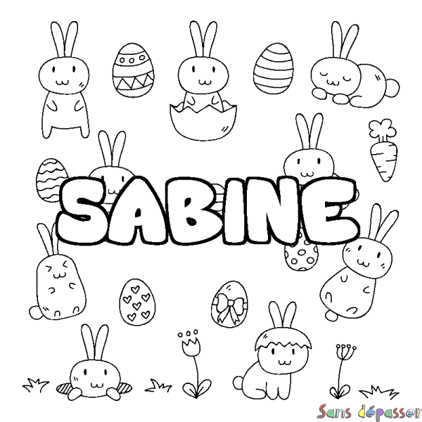 Coloriage prénom SABINE - d&eacute;cor Paques