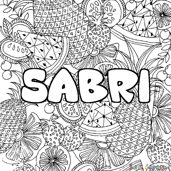 Coloriage prénom SABRI - d&eacute;cor Mandala fruits