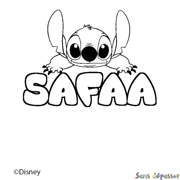 Coloriage pr&eacute;nom SAFAA - d&eacute;cor Stitch
