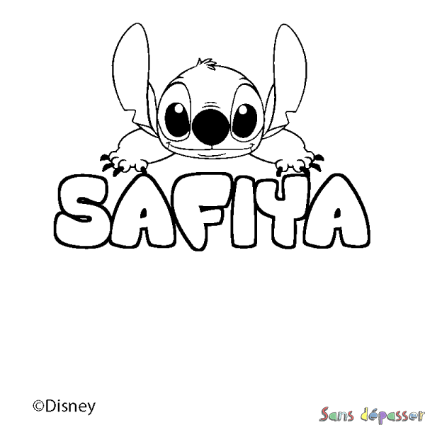 Coloriage pr&eacute;nom SAFIYA - d&eacute;cor Stitch