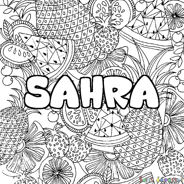 Coloriage prénom SAHRA - d&eacute;cor Mandala fruits