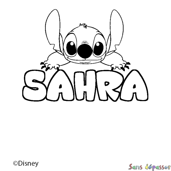 Coloriage pr&eacute;nom SAHRA - d&eacute;cor Stitch