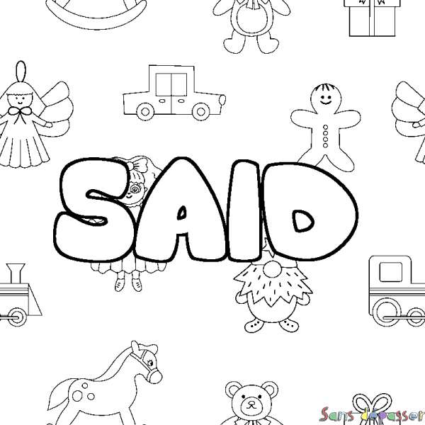 Coloriage pr&eacute;nom SAID - d&eacute;cor Jouets
