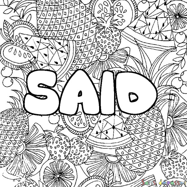 Coloriage pr&eacute;nom SAID - d&eacute;cor Mandala fruits