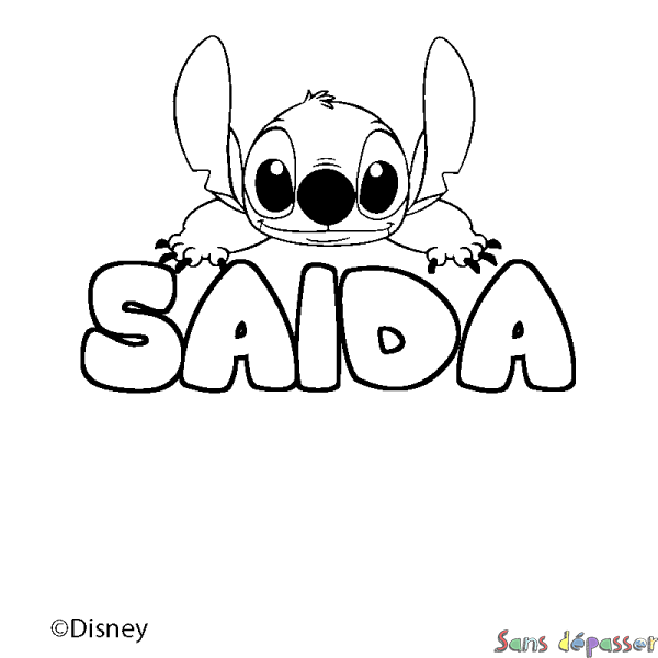 Coloriage pr&eacute;nom SAIDA - d&eacute;cor Stitch