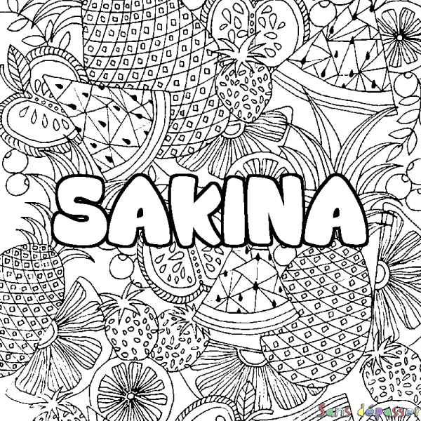 Coloriage prénom SAKINA - d&eacute;cor Mandala fruits