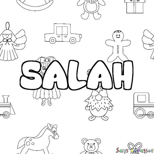 Coloriage pr&eacute;nom SALAH - d&eacute;cor Jouets