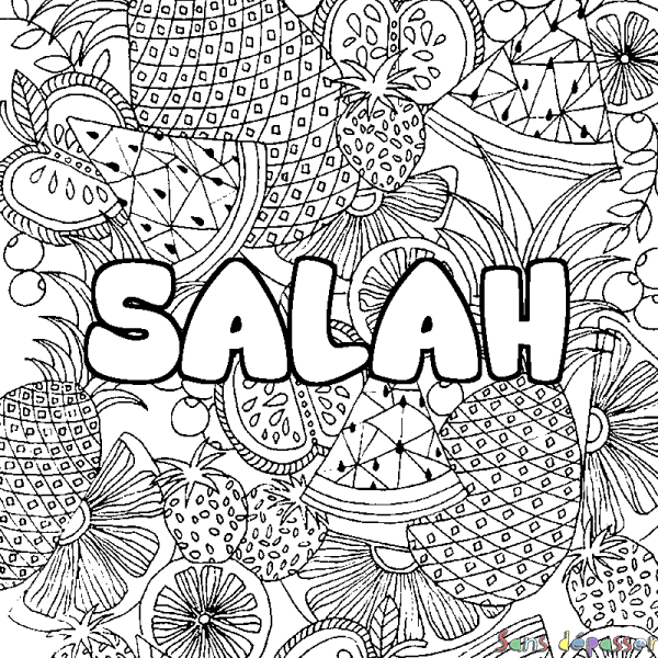 Coloriage prénom SALAH - d&eacute;cor Mandala fruits