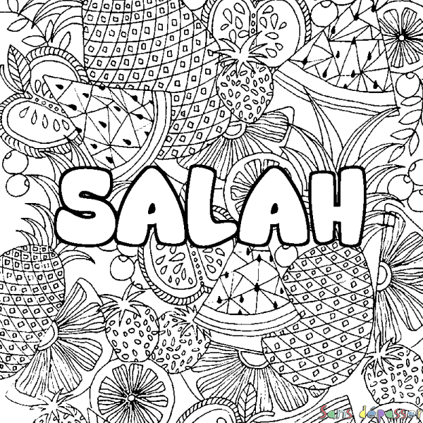 Coloriage pr&eacute;nom SALAH - d&eacute;cor Mandala fruits