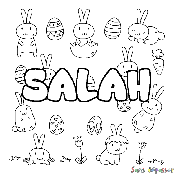 Coloriage pr&eacute;nom SALAH - d&eacute;cor Paques