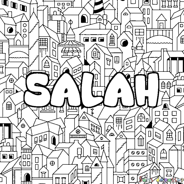Coloriage pr&eacute;nom SALAH - d&eacute;cor Ville
