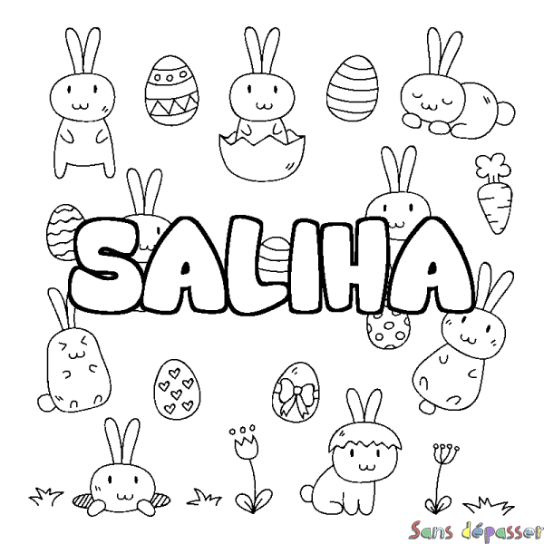 Coloriage pr&eacute;nom SALIHA - d&eacute;cor Paques