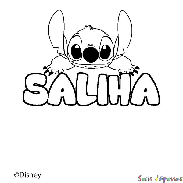 Coloriage pr&eacute;nom SALIHA - d&eacute;cor Stitch