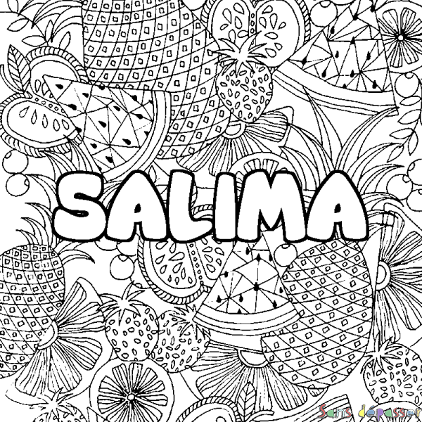 Coloriage prénom SALIMA - d&eacute;cor Mandala fruits