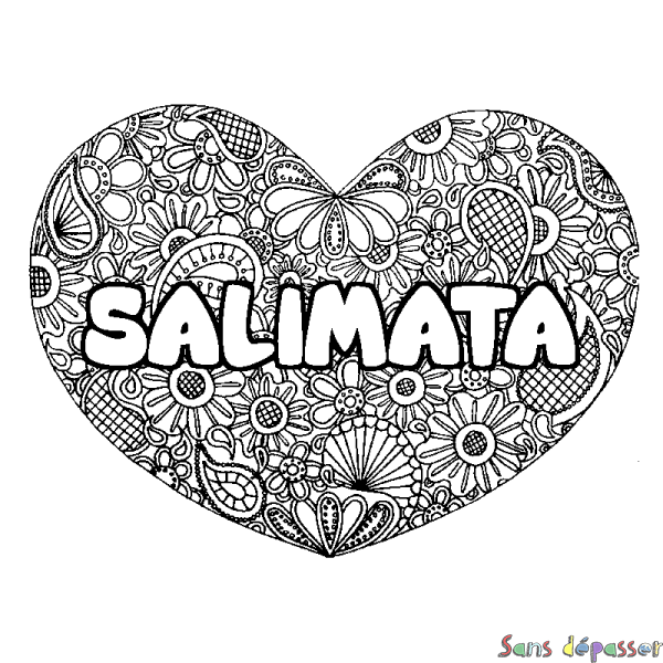 Coloriage prénom SALIMATA - d&eacute;cor Mandala coeur