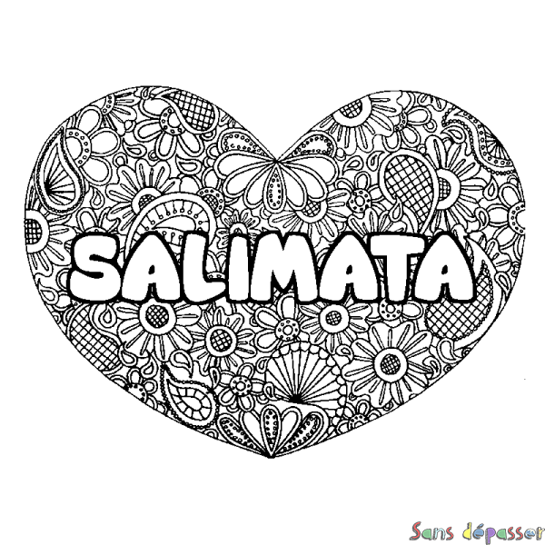 Coloriage pr&eacute;nom SALIMATA - d&eacute;cor Mandala coeur