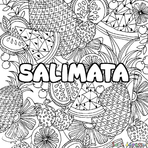 Coloriage pr&eacute;nom SALIMATA - d&eacute;cor Mandala fruits