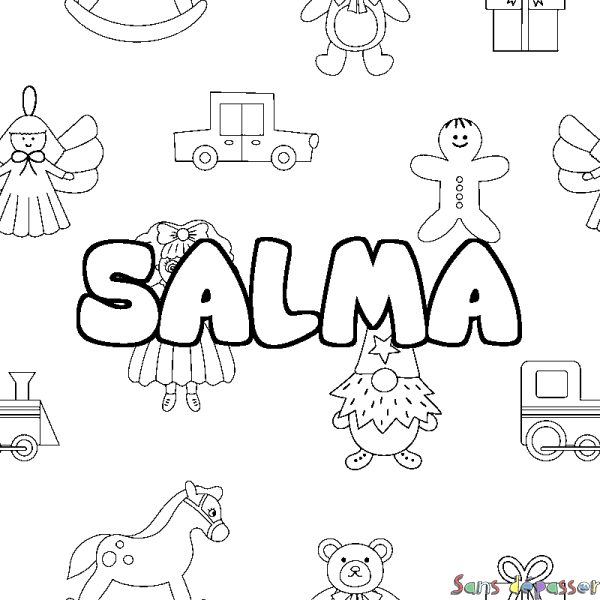 Coloriage pr&eacute;nom SALMA - d&eacute;cor Jouets