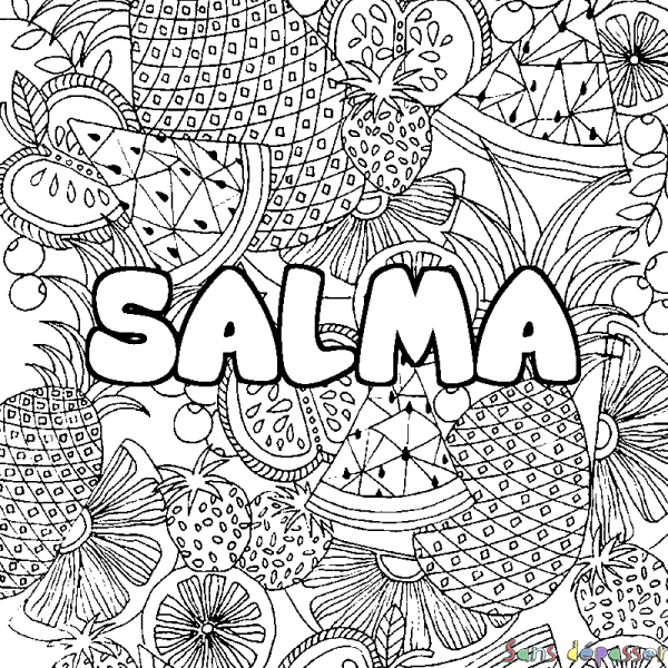 Coloriage prénom SALMA - d&eacute;cor Mandala fruits
