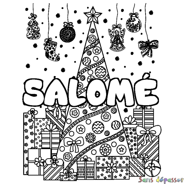 Coloriage pr&eacute;nom SALOM&Eacute; - d&eacute;cor Sapin et Cadeaux