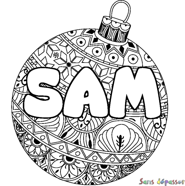 Coloriage pr&eacute;nom SAM - d&eacute;cor Boule de No&euml;l