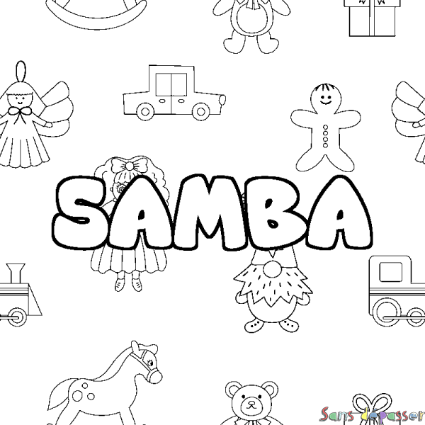 Coloriage pr&eacute;nom SAMBA - d&eacute;cor Jouets