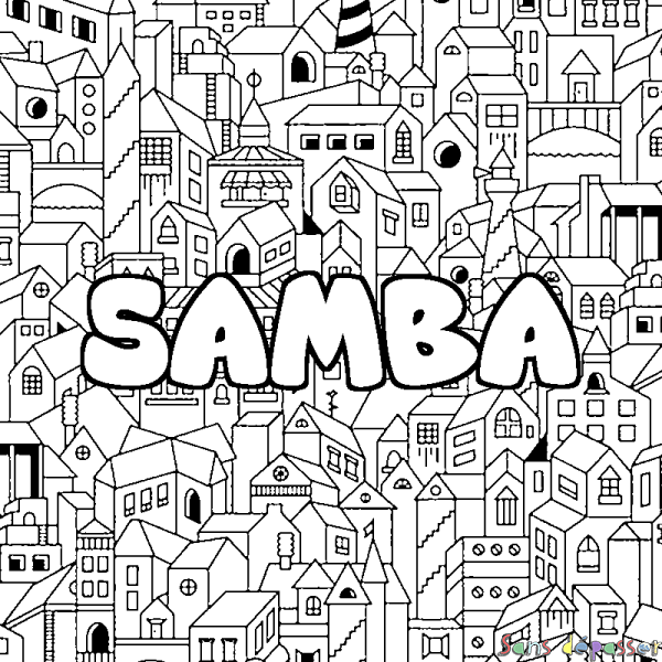 Coloriage prénom SAMBA - d&eacute;cor Ville
