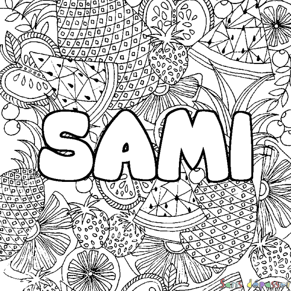 Coloriage pr&eacute;nom SAMI - d&eacute;cor Mandala fruits