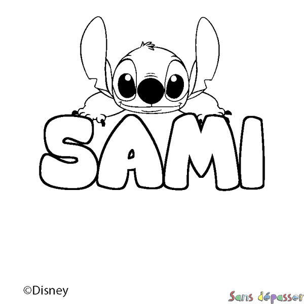 Coloriage pr&eacute;nom SAMI - d&eacute;cor Stitch