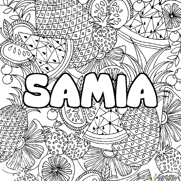 Coloriage prénom SAMIA - d&eacute;cor Mandala fruits