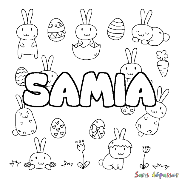 Coloriage pr&eacute;nom SAMIA - d&eacute;cor Paques
