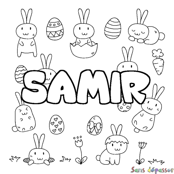 Coloriage pr&eacute;nom SAMIR - d&eacute;cor Paques