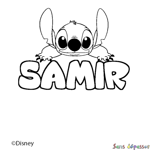 Coloriage pr&eacute;nom SAMIR - d&eacute;cor Stitch