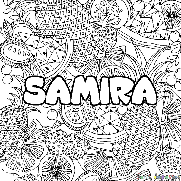 Coloriage prénom SAMIRA - d&eacute;cor Mandala fruits