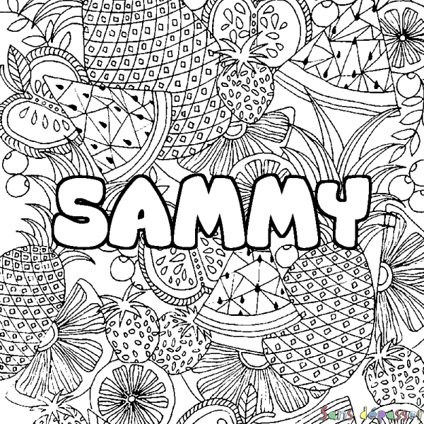 Coloriage pr&eacute;nom SAMMY - d&eacute;cor Mandala fruits