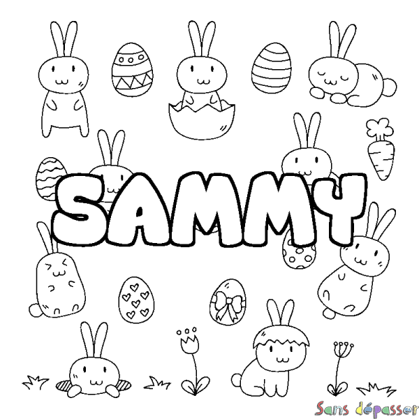 Coloriage pr&eacute;nom SAMMY - d&eacute;cor Paques
