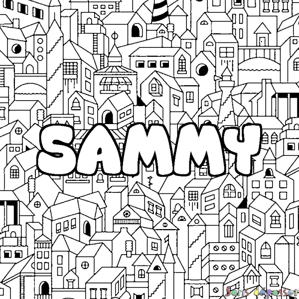 Coloriage pr&eacute;nom SAMMY - d&eacute;cor Ville