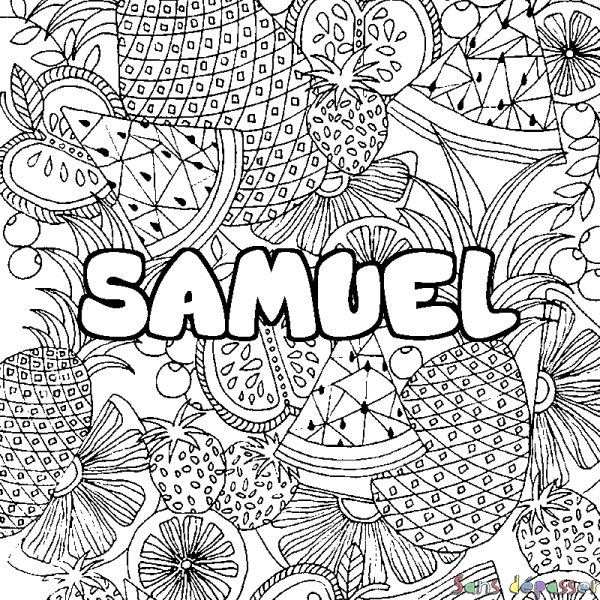 Coloriage prénom SAMUEL - d&eacute;cor Mandala fruits