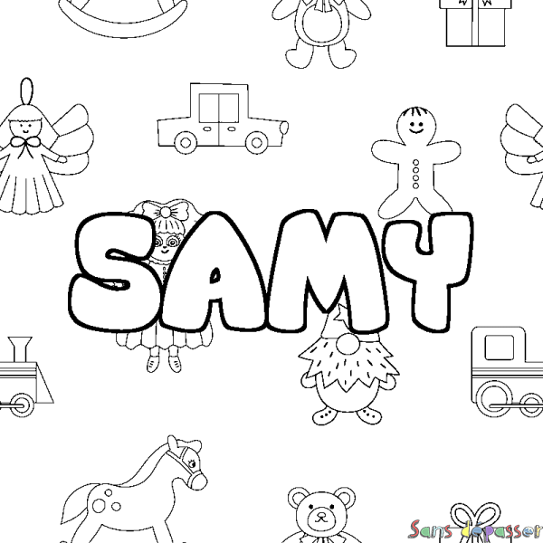 Coloriage pr&eacute;nom SAMY - d&eacute;cor Jouets