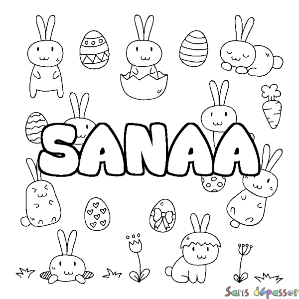 Coloriage pr&eacute;nom SANAA - d&eacute;cor Paques