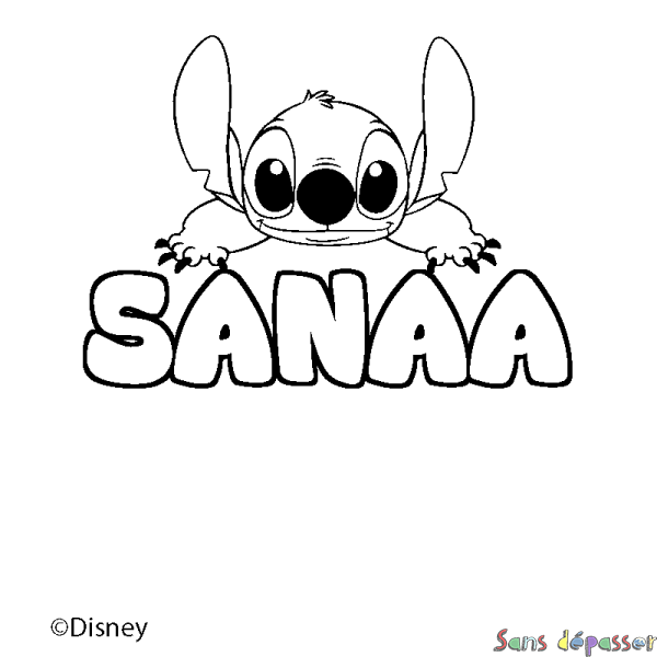 Coloriage pr&eacute;nom SANAA - d&eacute;cor Stitch