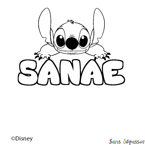 Coloriage pr&eacute;nom SANAE - d&eacute;cor Stitch