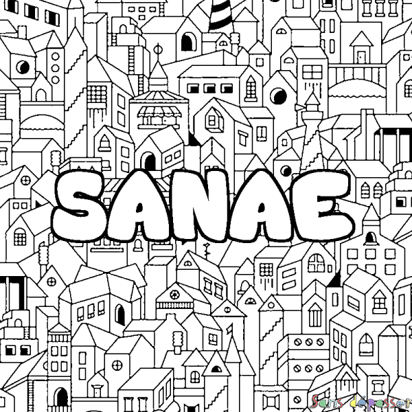 Coloriage prénom SANAE - d&eacute;cor Ville