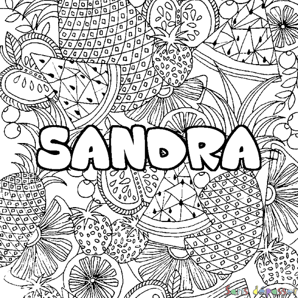 Coloriage pr&eacute;nom SANDRA - d&eacute;cor Mandala fruits