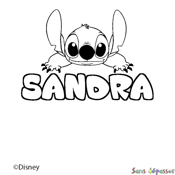Coloriage pr&eacute;nom SANDRA - d&eacute;cor Stitch