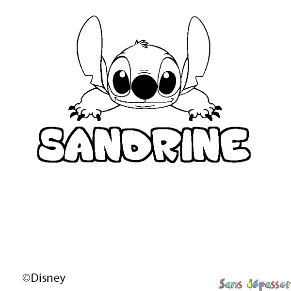 Coloriage pr&eacute;nom SANDRINE - d&eacute;cor Stitch