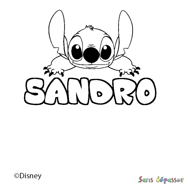 Coloriage pr&eacute;nom SANDRO - d&eacute;cor Stitch