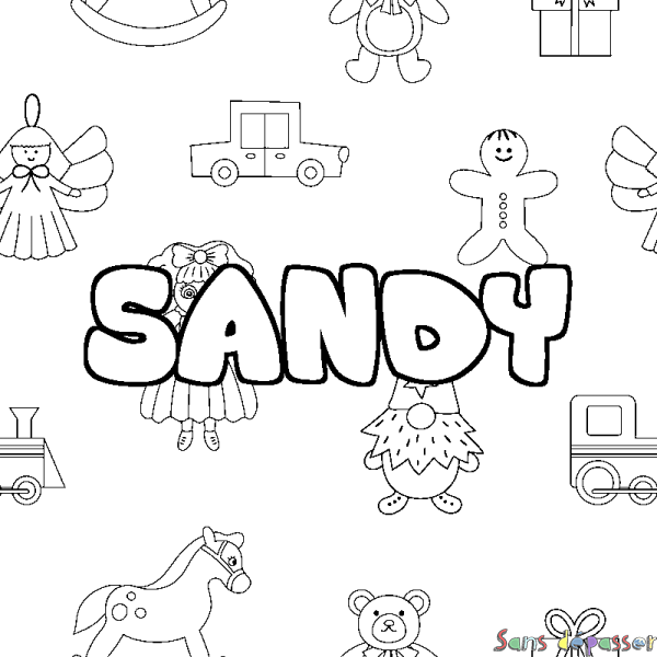 Coloriage pr&eacute;nom SANDY - d&eacute;cor Jouets