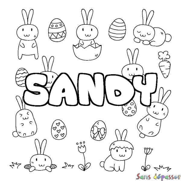 Coloriage pr&eacute;nom SANDY - d&eacute;cor Paques